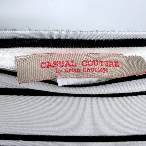 Casual Couture Green Envelope Black White Striped Flutter Sleeve Top Stretch - Picture 4 of 5